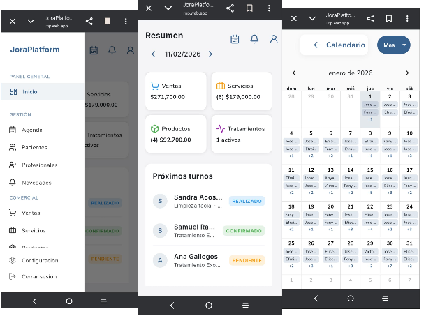 Vista del panel Jora Platform